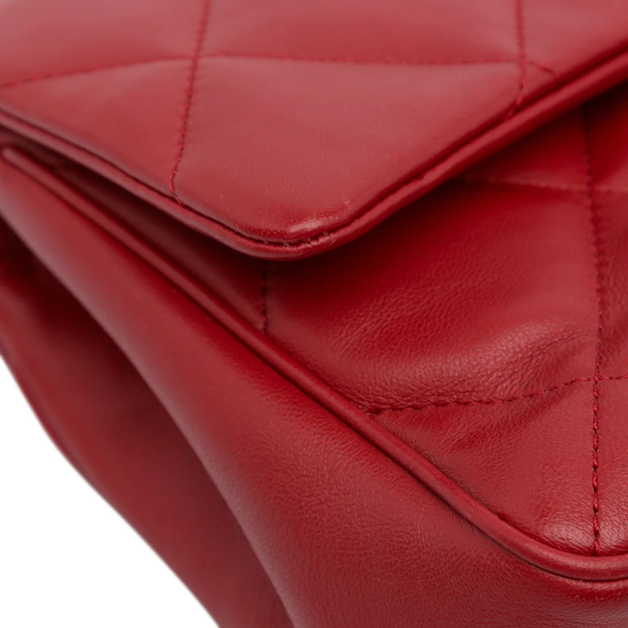 Bag Satchel Unisex Easy Pre-Owned Lambskin Carry (Good) Flap Authenticated Small Leather Chanel Red