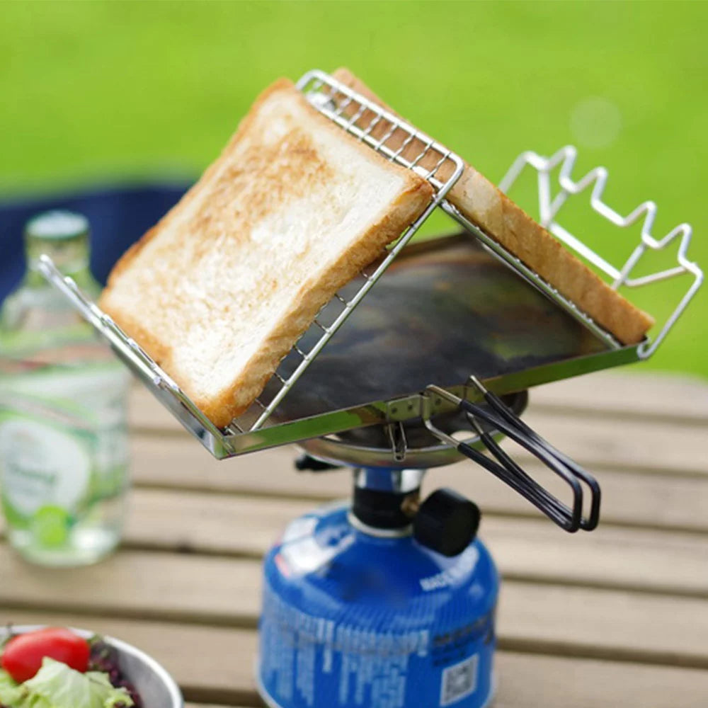 Camp Bread Picnics Rack - Toaster for Backpacking, Camping, Folding Steel Toaster Stove and Ideal Stainless