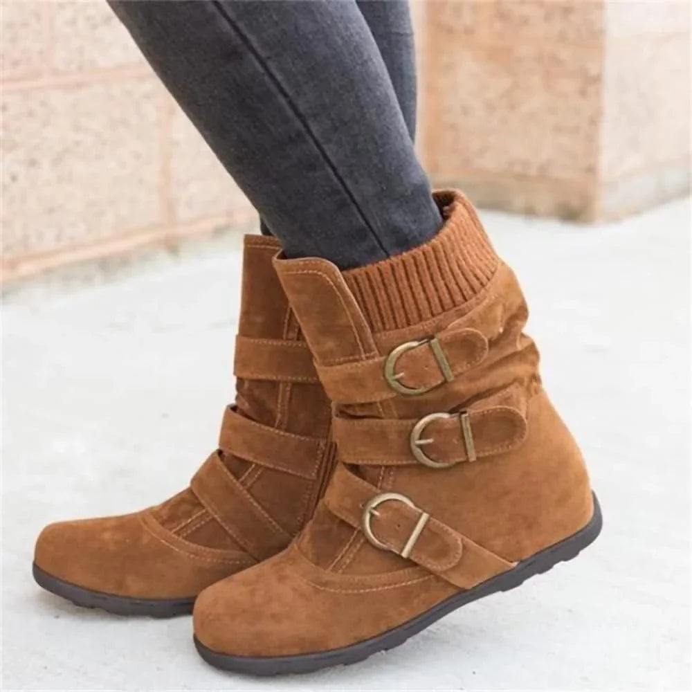 Plus Size Boots Ladies Warm Outdoor Plush Flat Boots Shoes Classic Women Booties Casual Autumn Winter Women Snow