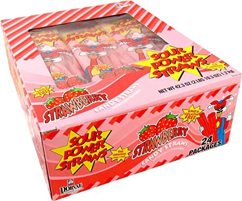 Straws, (Pack Straws of Candy Sour (Pack 1.75 (2912615) of Power 24) Strawberry 24), Ounce