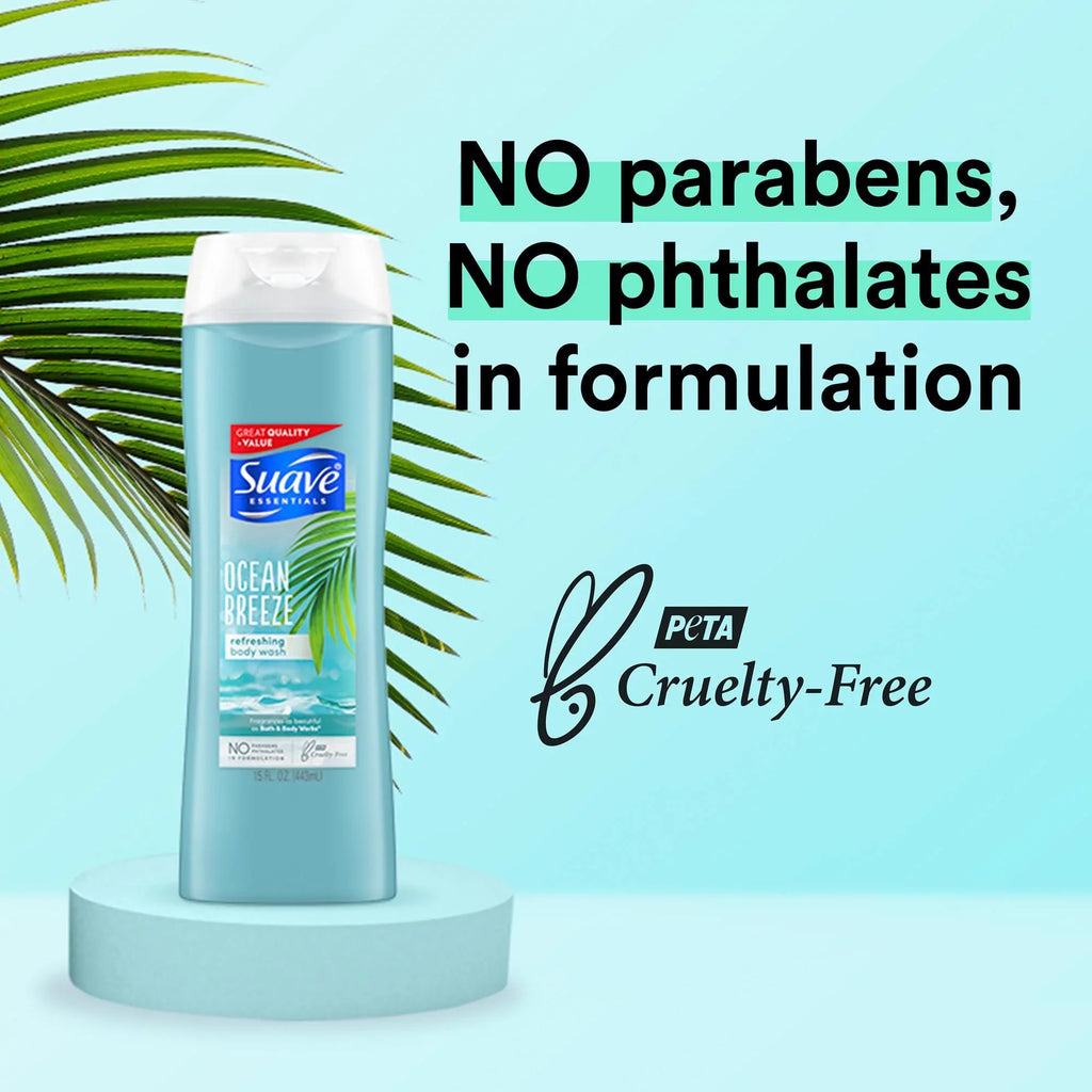 oz, Sea 6 Pack Body Suave E Breeze Wash and of Skin Algae Ocean Extract Hydrated, Smooth 15 For Essentials Vitamin with