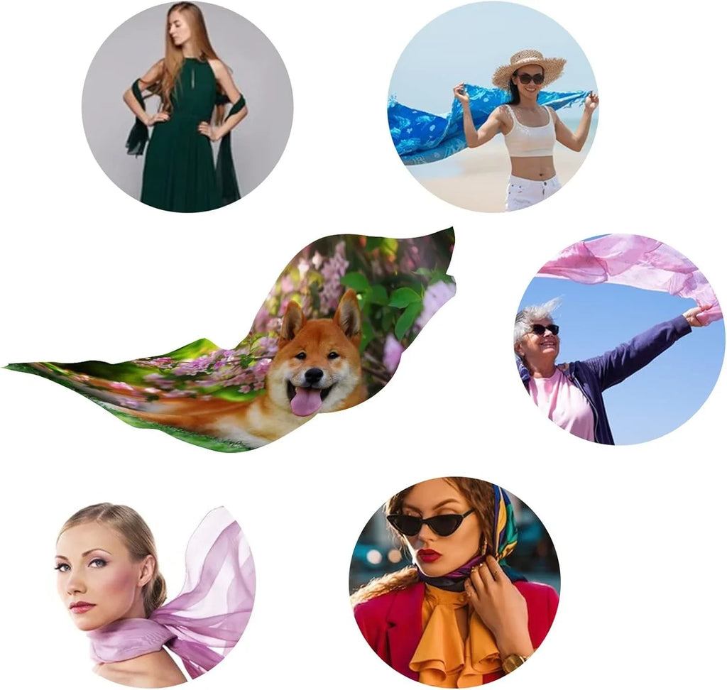 Hyjoy Scarves Dog Lying Long Neck In for Lightweight Flowers Women Scarf Girls Wrap Silk Shawl