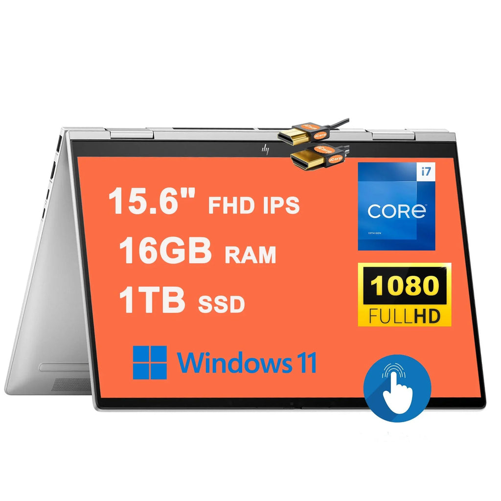 Thunderbolt Graphics B&O 13th Intel Laptop 2-in-1 SSD Win11 15.6" USB-C HDMI Silver Iris 15 Backlit + HDMI HP 1TB Touchscreen Envy 16GB Intel X360 RAM 10-Core IPS i7-1355U Xe Cable Gen FHD