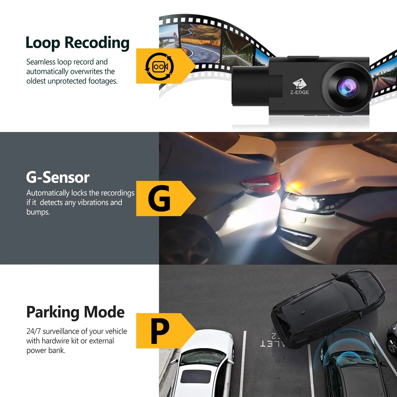 and Dash Cam Dash Inside New Version WiFi Z-Edge Cam, Front Z3Pro Dual 2K+1080P