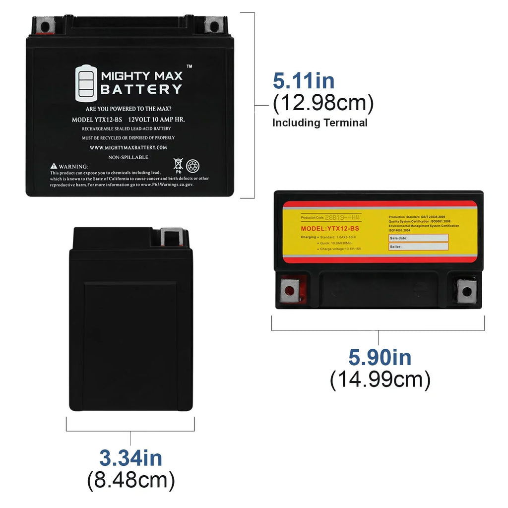 Protek YTX12-BS Battery Replacement for 12V YTX12-BS 10Ah