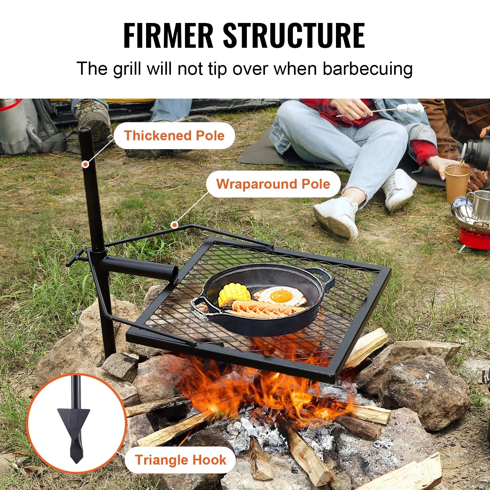 Fire Open Grate Steel BENTISM Adjustable 16" x Swivel Heavy Duty Grill Campfire 16" Cooking