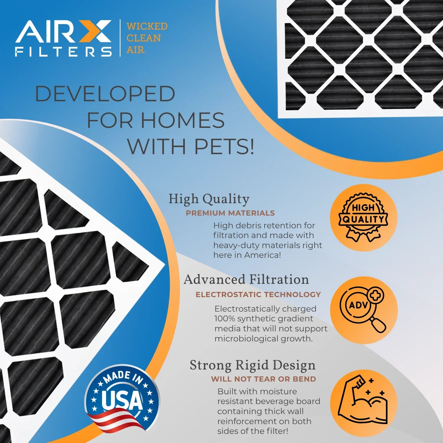 Filters MPR MERV WICKED 8 FILTERS 700, in Pack Furnace - Air AIRX USA 5, Filters by Comparable Odor 25x25x1 to Pet 12 of CLEAN Retention AIR. FPR Rating, Made Filter