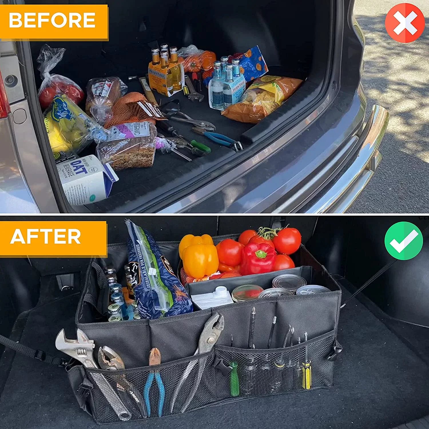 Car Trunk EcoNour Suv’s Collapsible Multi Compartment Black for | and Cars for Organizer | Trunk Organizer
