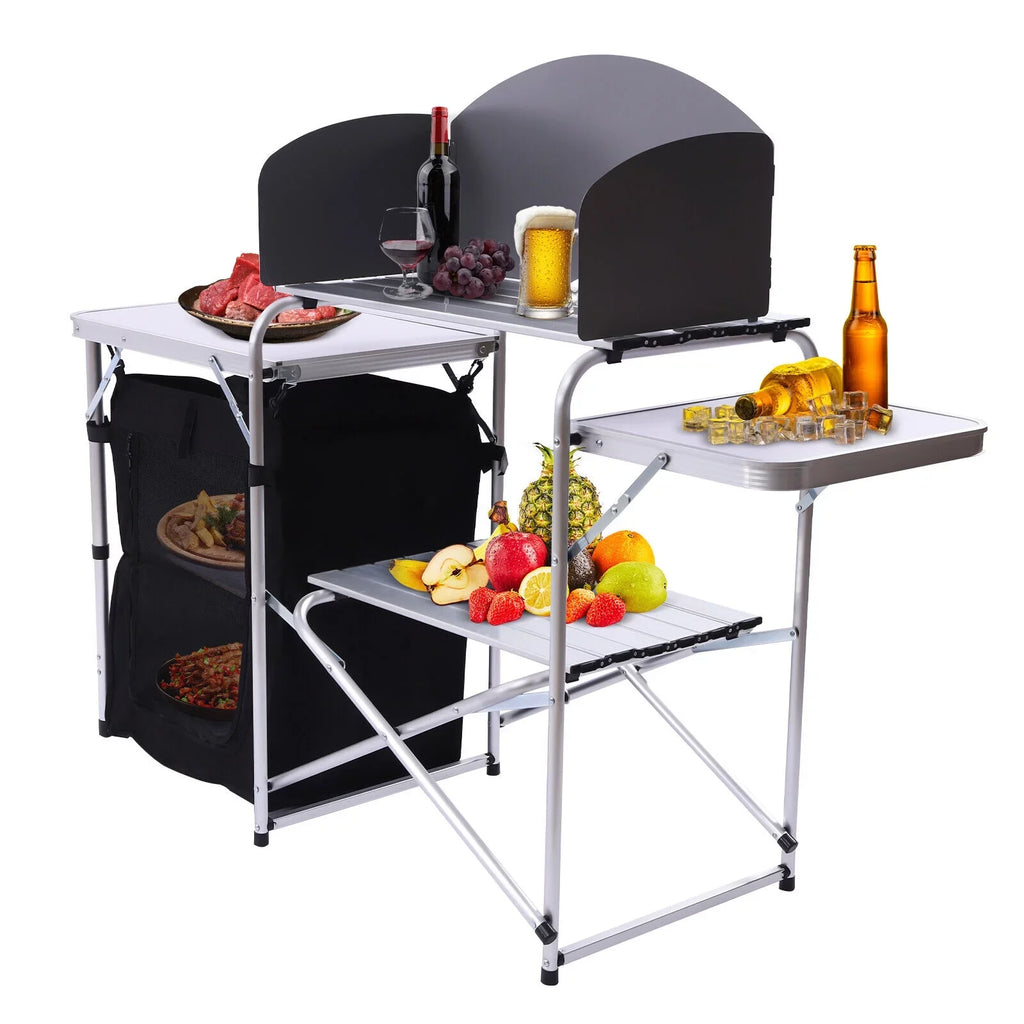DENEST Windscreen Kitchen Folding Table Detachable Outdoor Camping Table Cooking with