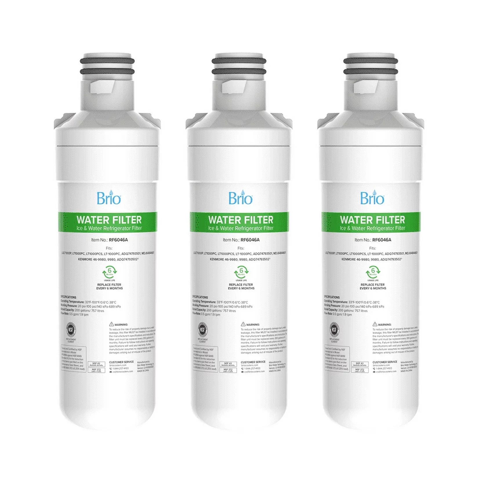Compatible LT1000PCS, Brio Filter Pack Water With Replacement LGLT1000P, Refrigerator LT-1000PC 3 LT1000PC,
