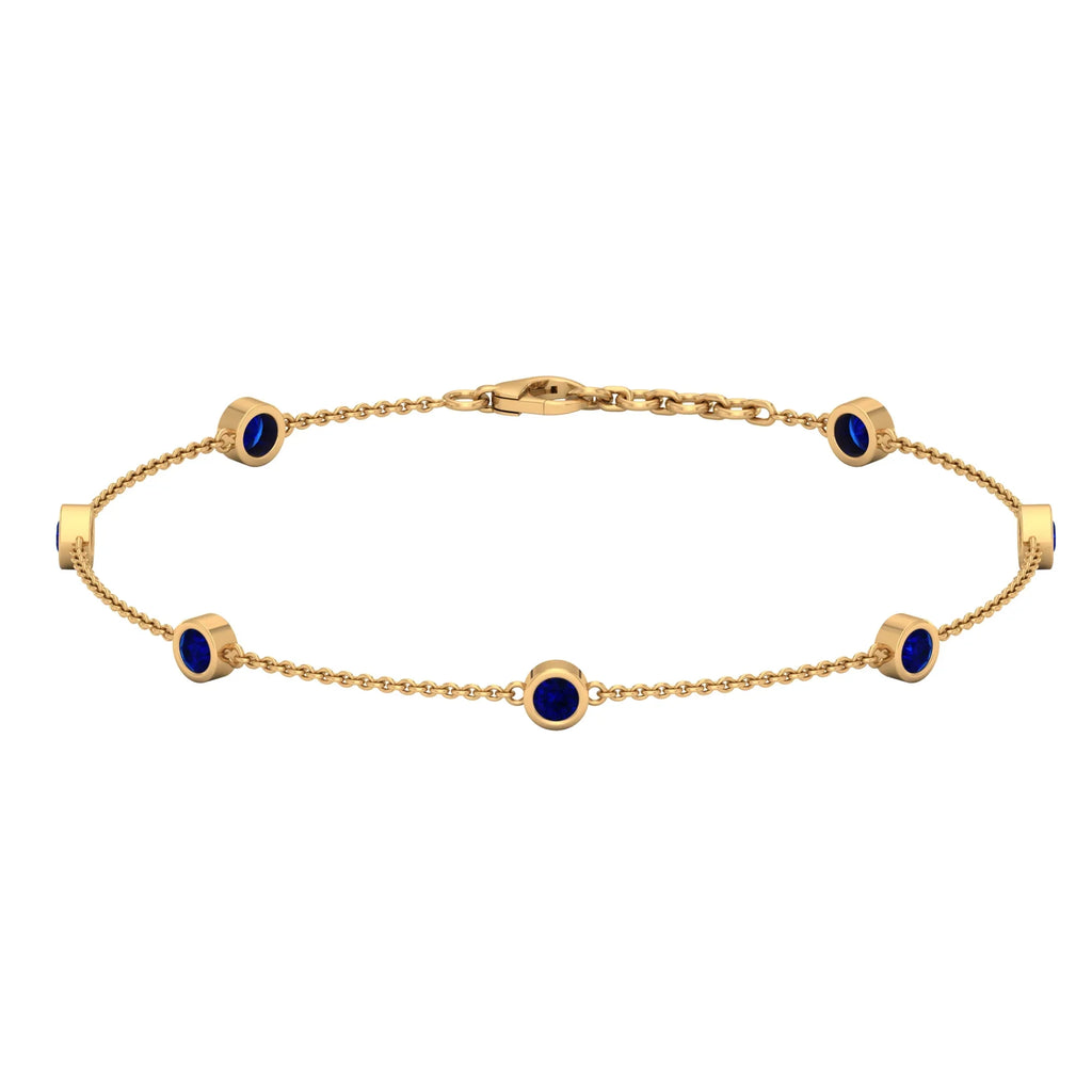 Grade, - Gold, Lab Women inches Yellow Created CT - 1 Blue Bracelet AAAA For Station Chain Sapphire 14K 7.5