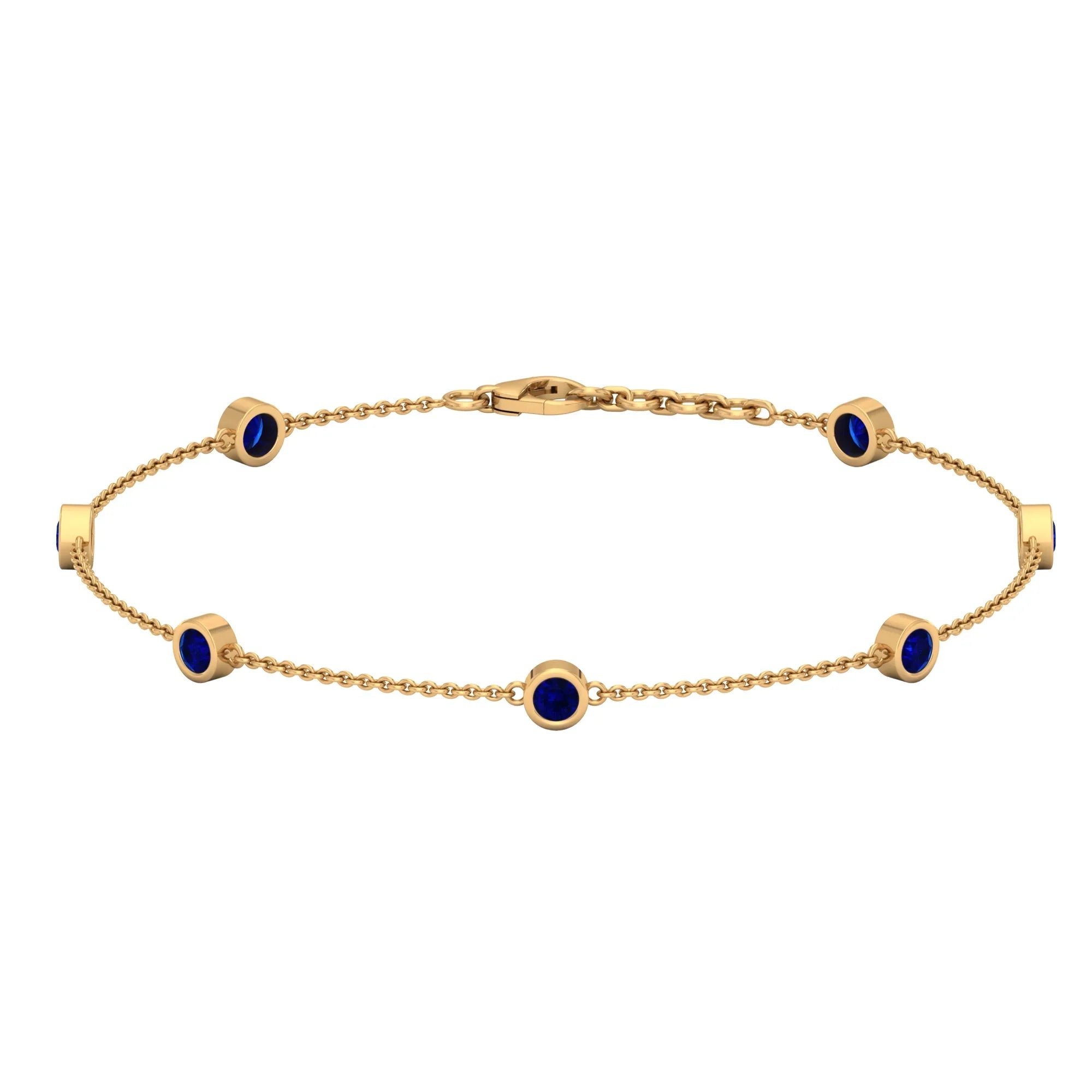 Grade, - Gold, Lab Women inches Yellow Created CT - 1 Blue Bracelet AAAA For Station Chain Sapphire 14K 7.5