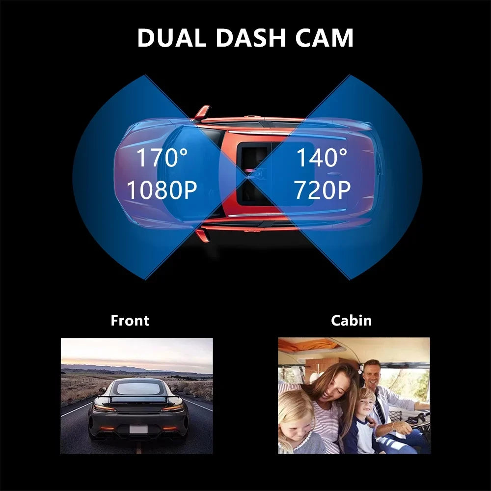 with Dual Monitoring, 1080P Recording, IPS Dash Camera Cam Car Dashboard 2 Parking and Recorder Driving Accident Cabin Night Motion IR Loop SOATUTO Detection, Locked, Channel Vision, Front 1.5in