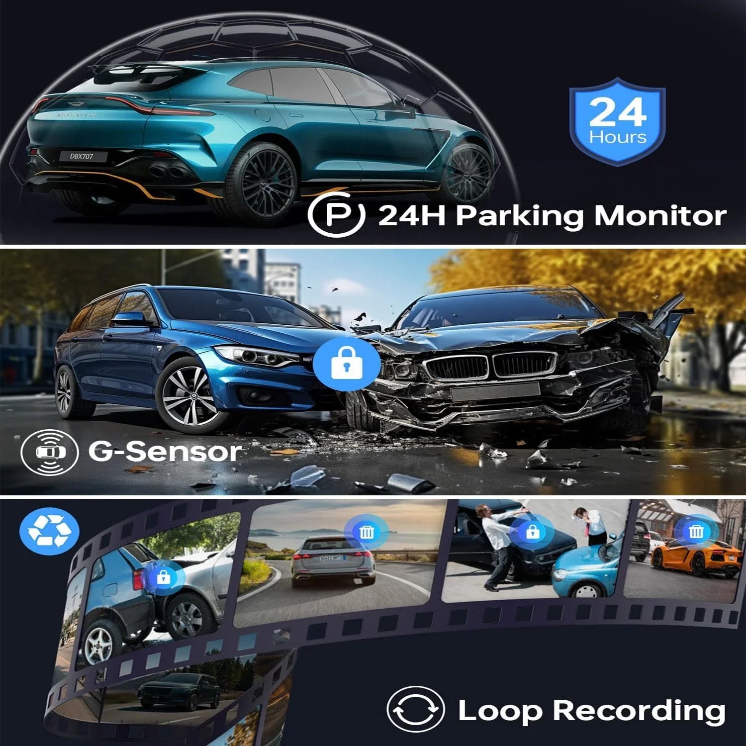 Angle Monitor Car Cameras for with Reliable - Perfect Driver's Full Car Loop Mini 1080P and License Car HD for Recording Band Wide G-sensor - Drivers 170° Rear birvsw Car Front Dashcam and Tachograph