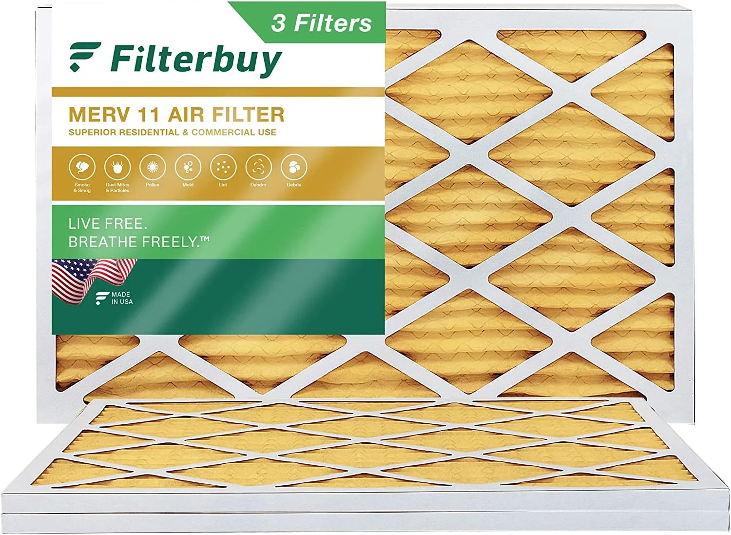 MERV Filterbuy AC 11 Furnace 12x24x1 Pleated HVAC (3-Pack) Air Filters