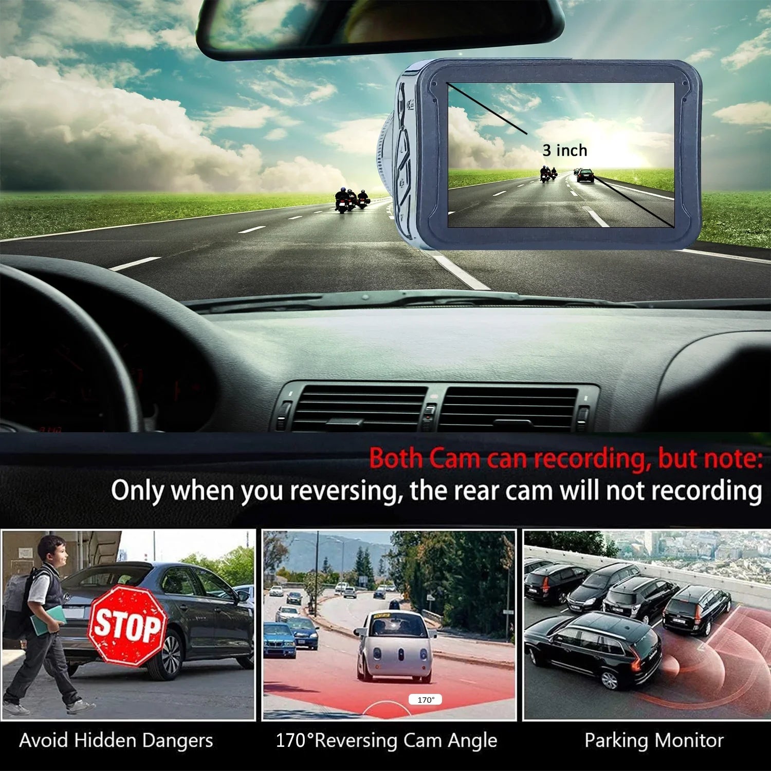 Angle Monitor Car Cameras for with Reliable - Perfect Driver's Full Car Loop Mini 1080P and License Car HD for Recording Band Wide G-sensor - Drivers 170° Rear birvsw Car Front Dashcam and Tachograph