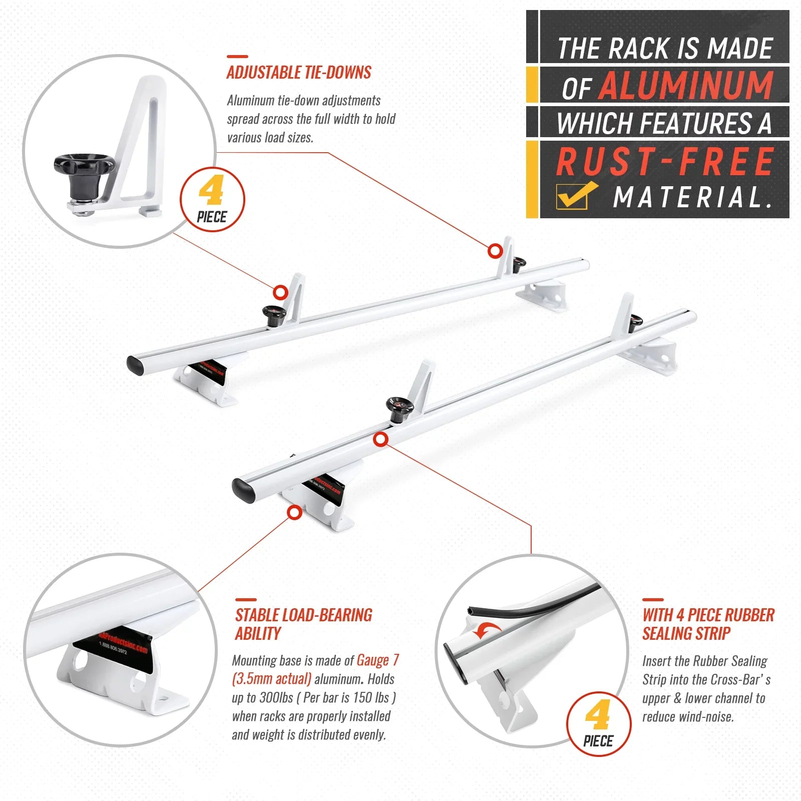 ProMaster City Ladder Roof AX312-PR White Bar AA-Racks Rack System Van (50") 2 w/ 2015-On RAM Model Aluminum Stopper
