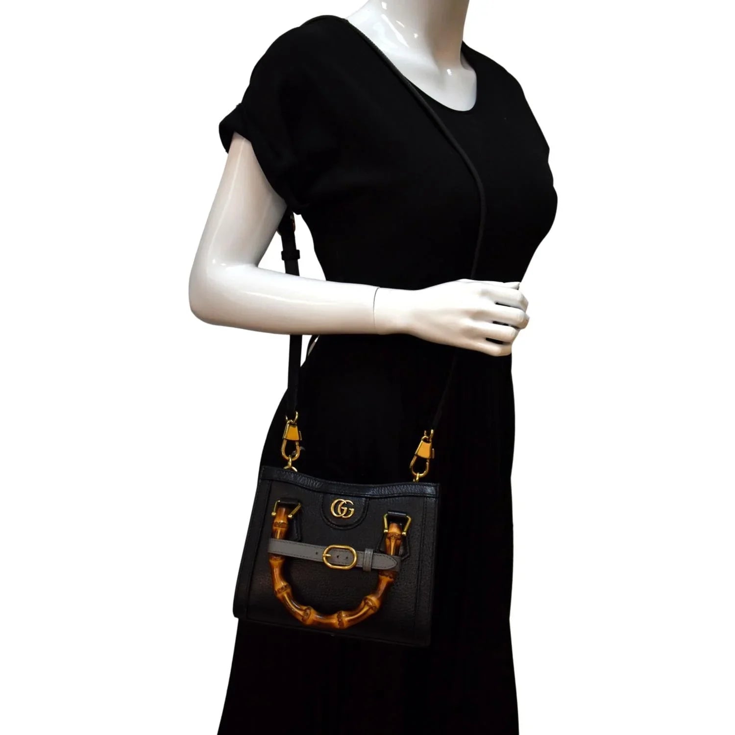 Bamboo Pre-owned GUCCI Bag 702732 Black Mini Leather Tote Diana