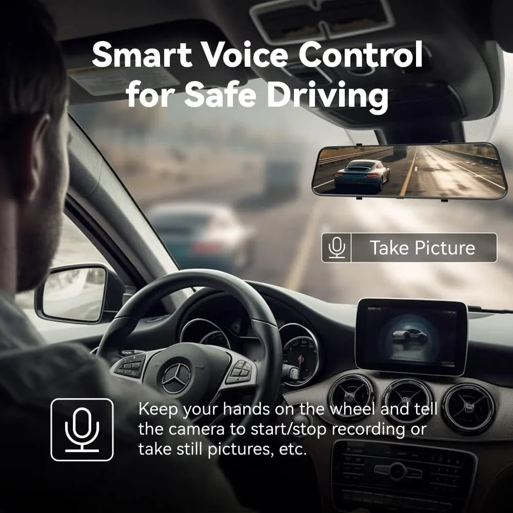 10" Front Mirror 32GB Mirror P10 Voice Cameras Dash Pelsee View Monitoring,Free and Card Cam, Rear, w/ADAS Control,Parking Driving Smart Dash Pro and Rear Assistant Memory Vision Camera BSD, Night 4K
