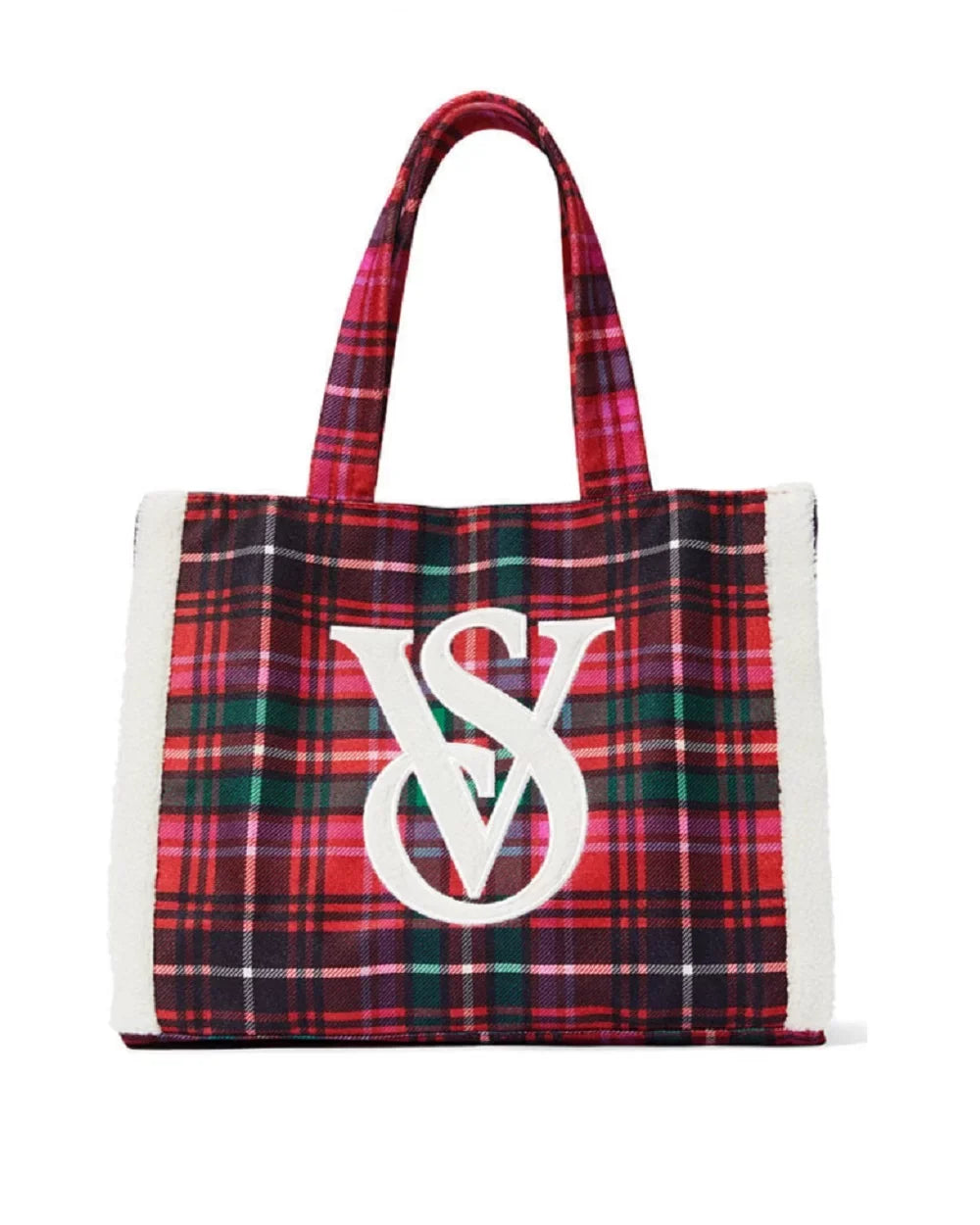 2022 Victoria’s NWT Bag Fleece Limited Trim Plaid holiday Secret VS Tote edition