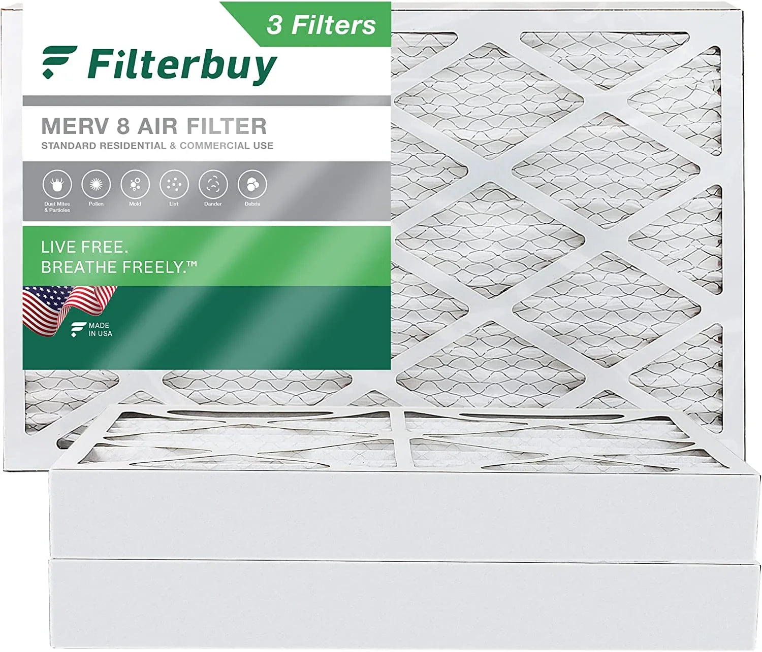 Pleated Filterbuy Air (3-Pack) 10x25x4 Furnace HVAC Filters 8 MERV AC