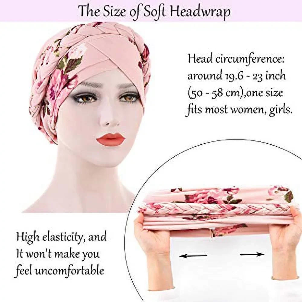 Turban Cap Soft Girls(Pack Wrap Woeoe for Head Print Scarf and Flower Head Head of Pink Pattern Women Cover Headwear 2) African