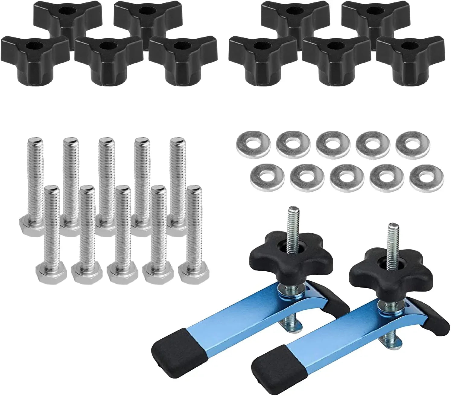 of Track Woodworking Track Clamps, POWERTEC T (Set 1-1/2" Jigs and Washers, Down 1/4-20 Fixtures Knob w/Hold Down Bolts Kit, for 2x5-1/2" and L T 10) Clamps, Hold Track Hex Accessories T x Kit (71846)