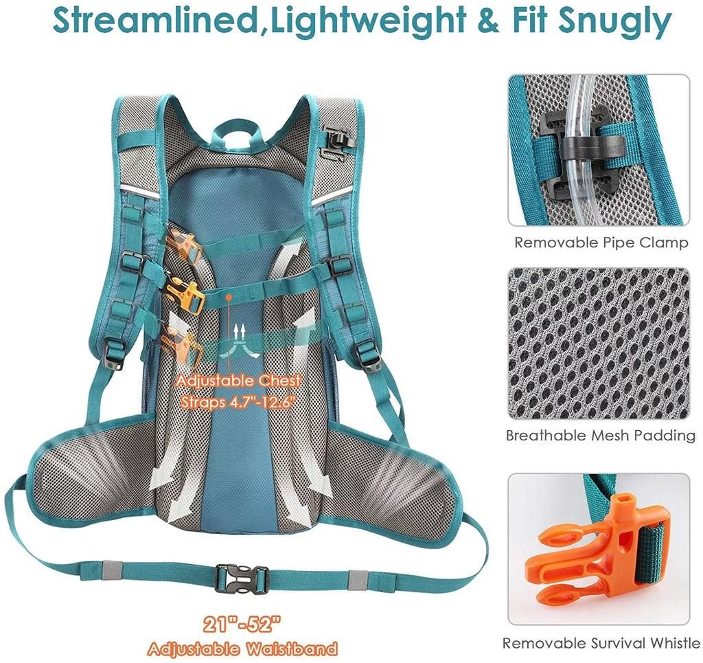 Hydration BPA Water Leakproof with Backpack for 2L KUSTAR Free,Lightweight Backpack Bladder Water Hiking,Running,Cycling,Camping,Blue Pack