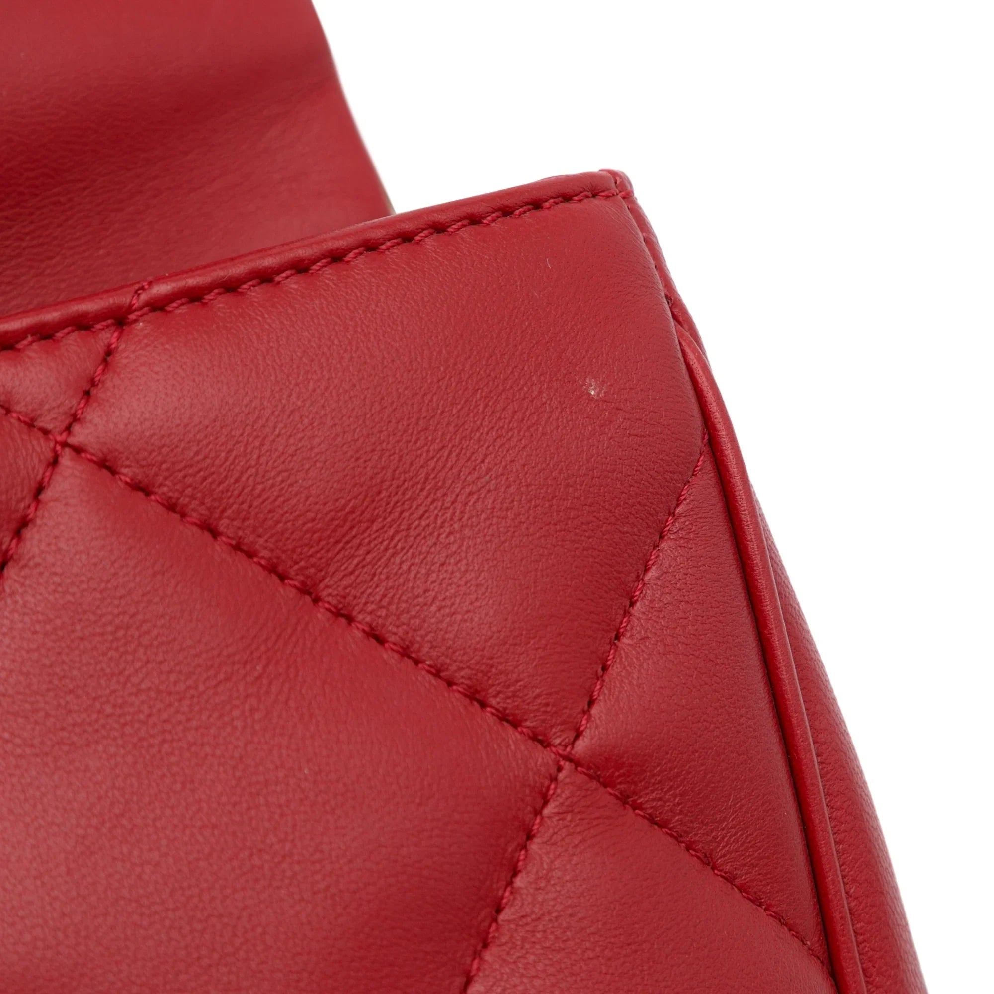 Bag Satchel Unisex Easy Pre-Owned Lambskin Carry (Good) Flap Authenticated Small Leather Chanel Red