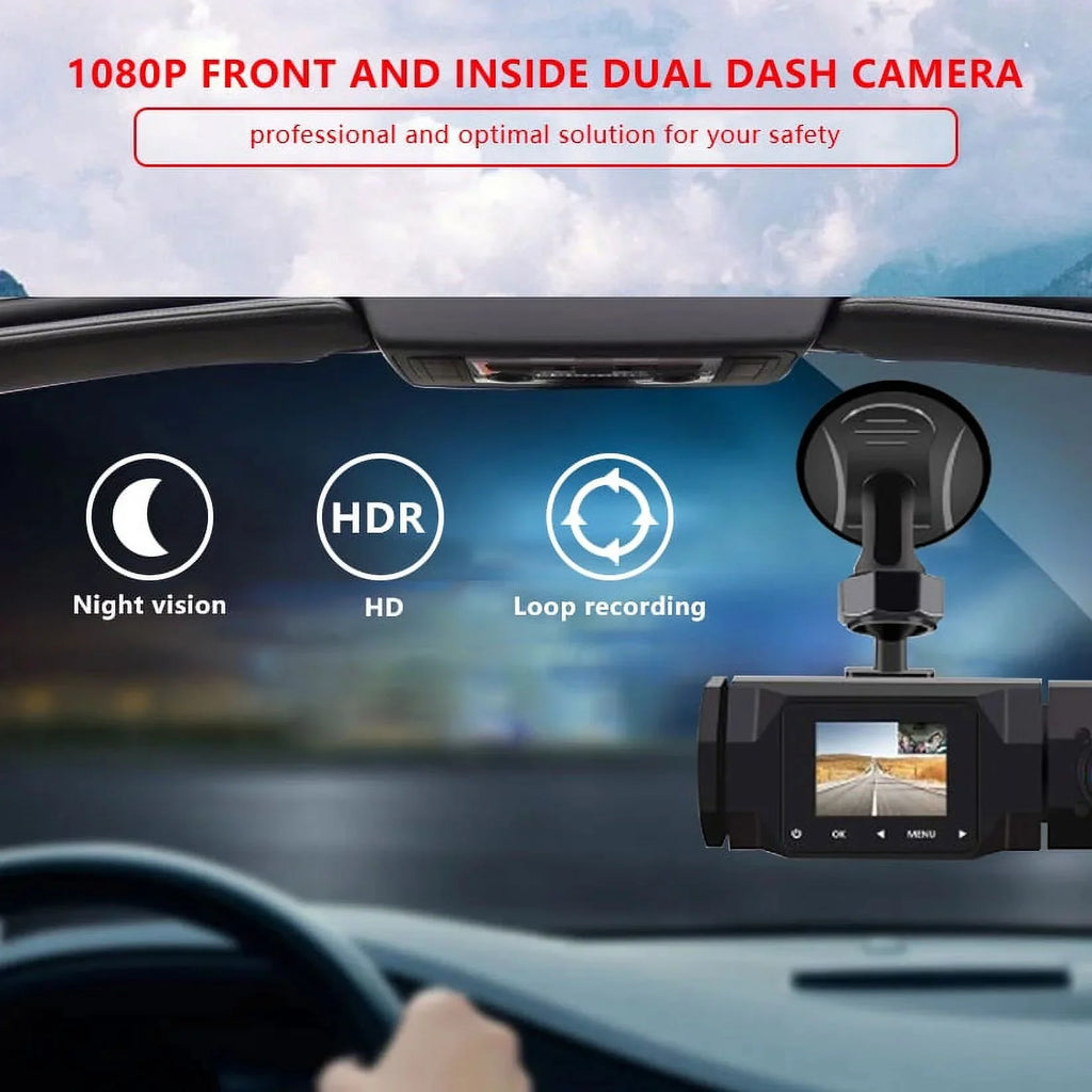 with Dual Monitoring, 1080P Recording, IPS Dash Camera Cam Car Dashboard 2 Parking and Recorder Driving Accident Cabin Night Motion IR Loop SOATUTO Detection, Locked, Channel Vision, Front 1.5in