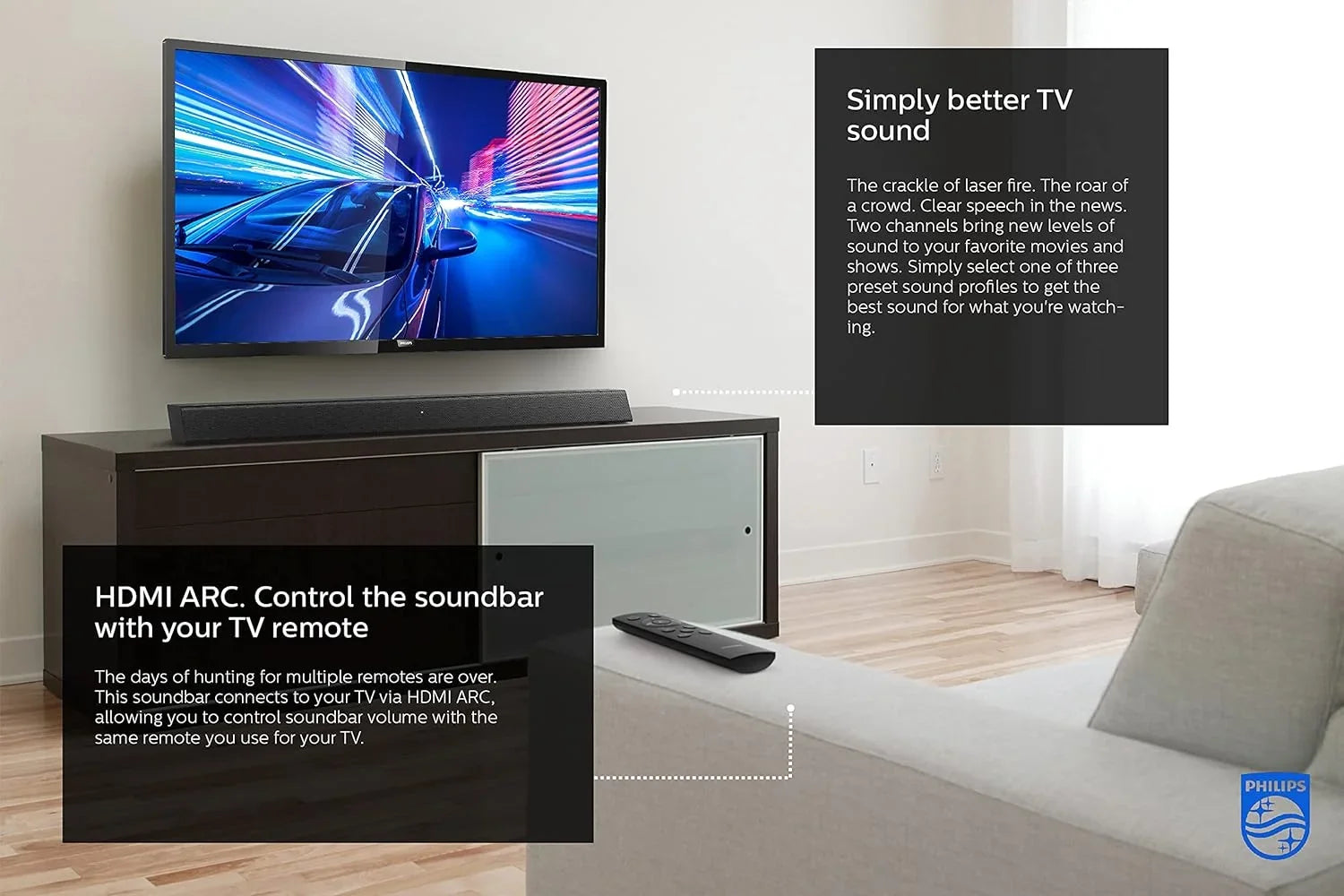 Bluetooth Soundbar Wireless PHILIPS Speaker Sound Stereo 2.0 TAB5105/37