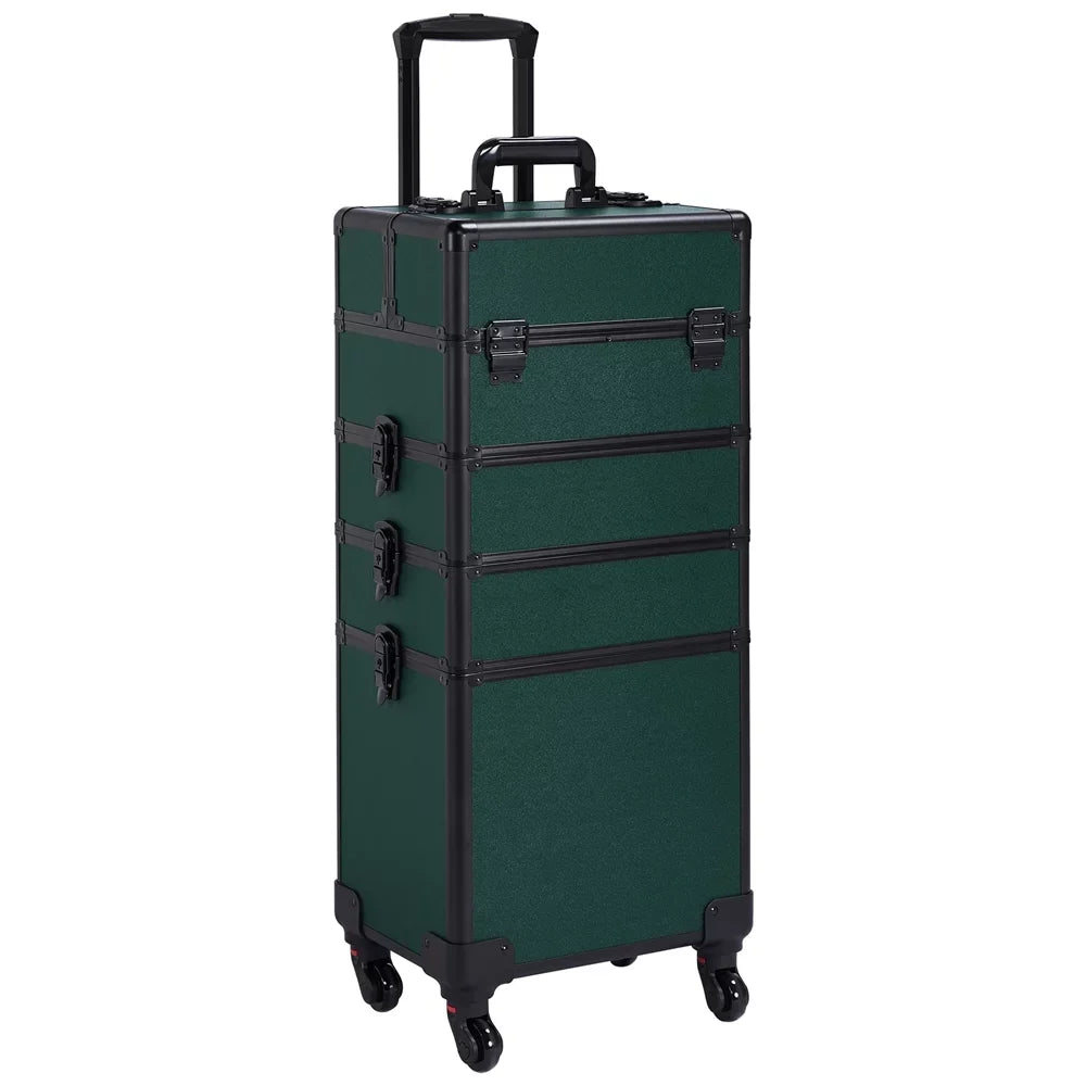 Makeup Green Aluminum Alden Case, Travel Professional Cosmetic Design 4-in-1 Dark