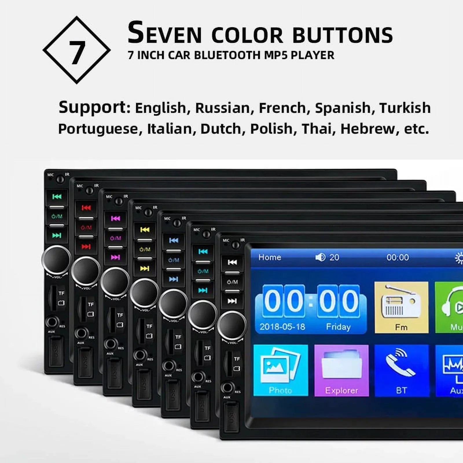 Bluetooth Stereo Car Link with Double Polarlander Audio AUX Touch 4LED Din USB with HD Backup Screen MP5/4/3 Function Car Car Multimedia Player 7-inch SD Camera Mirror Radio FM
