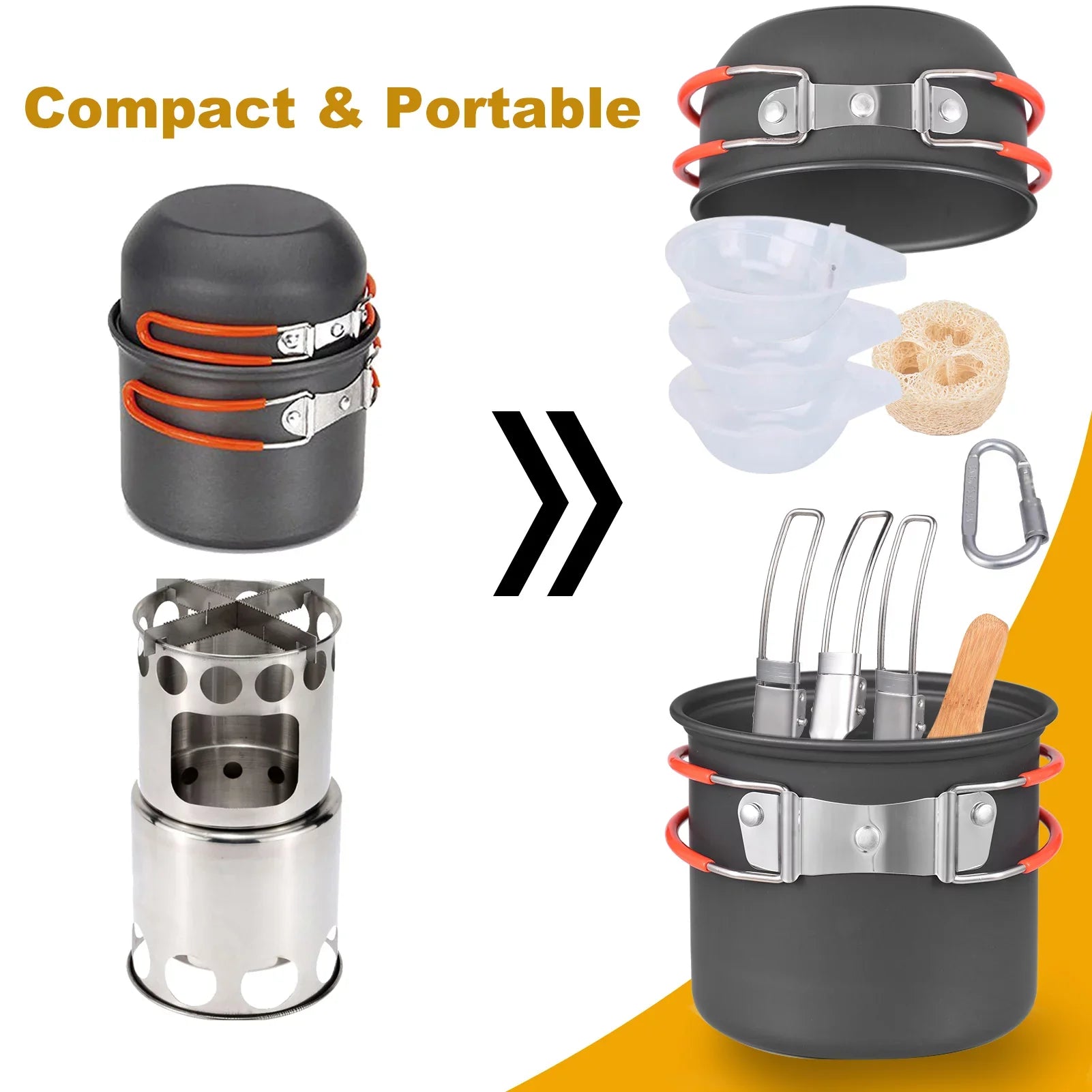 Steel Ideal Stainless Lightweight Utensils Camping Aluminum for and Cooking Stove with Picnics and Backpacking Set Pot Cutlery ammoon