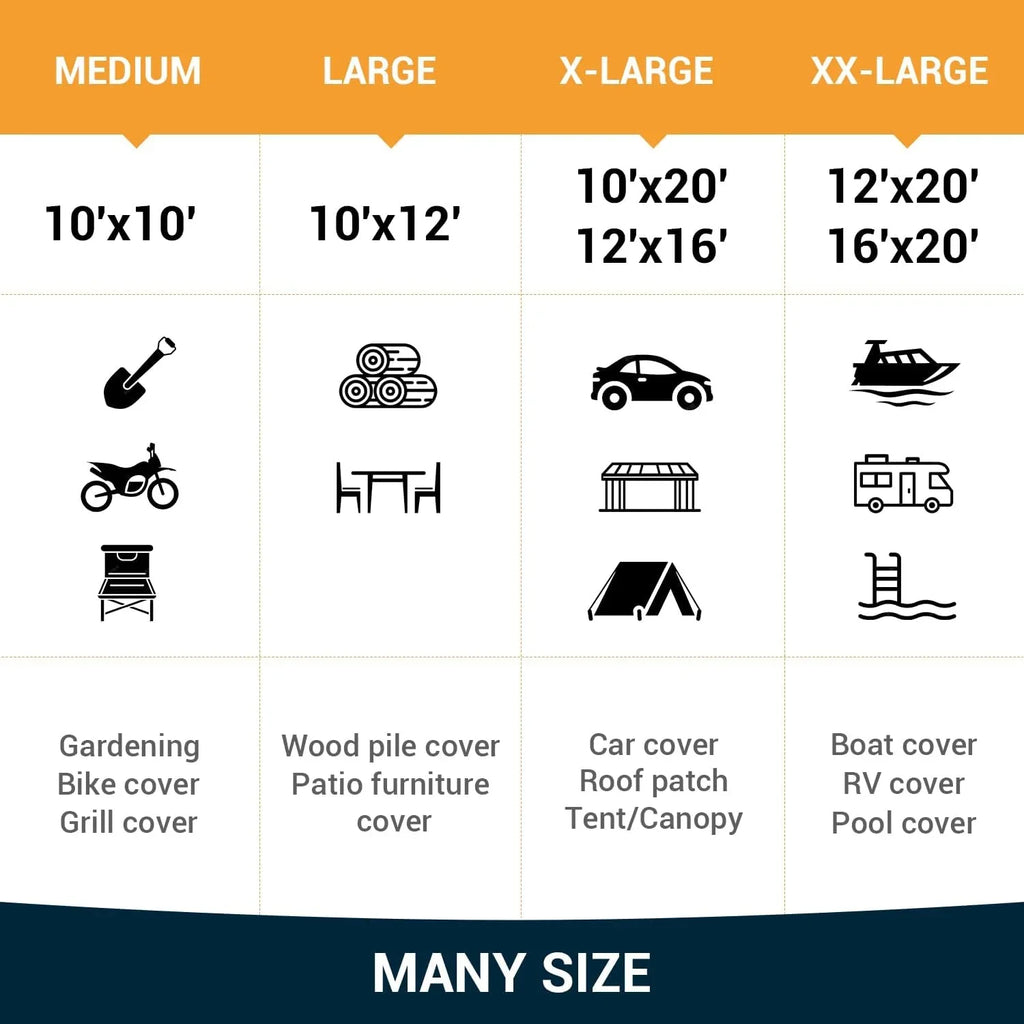 Extra Duty Mil, 16 with UV Resistant, Reinforced 100% Tear X Tarps Grommets Tarp Camping, Fade & Waterproof 20?, Heavy for Boat(Silver/Black) Patio, Outdoor 12? Pool, Thick Roof, Blocking,