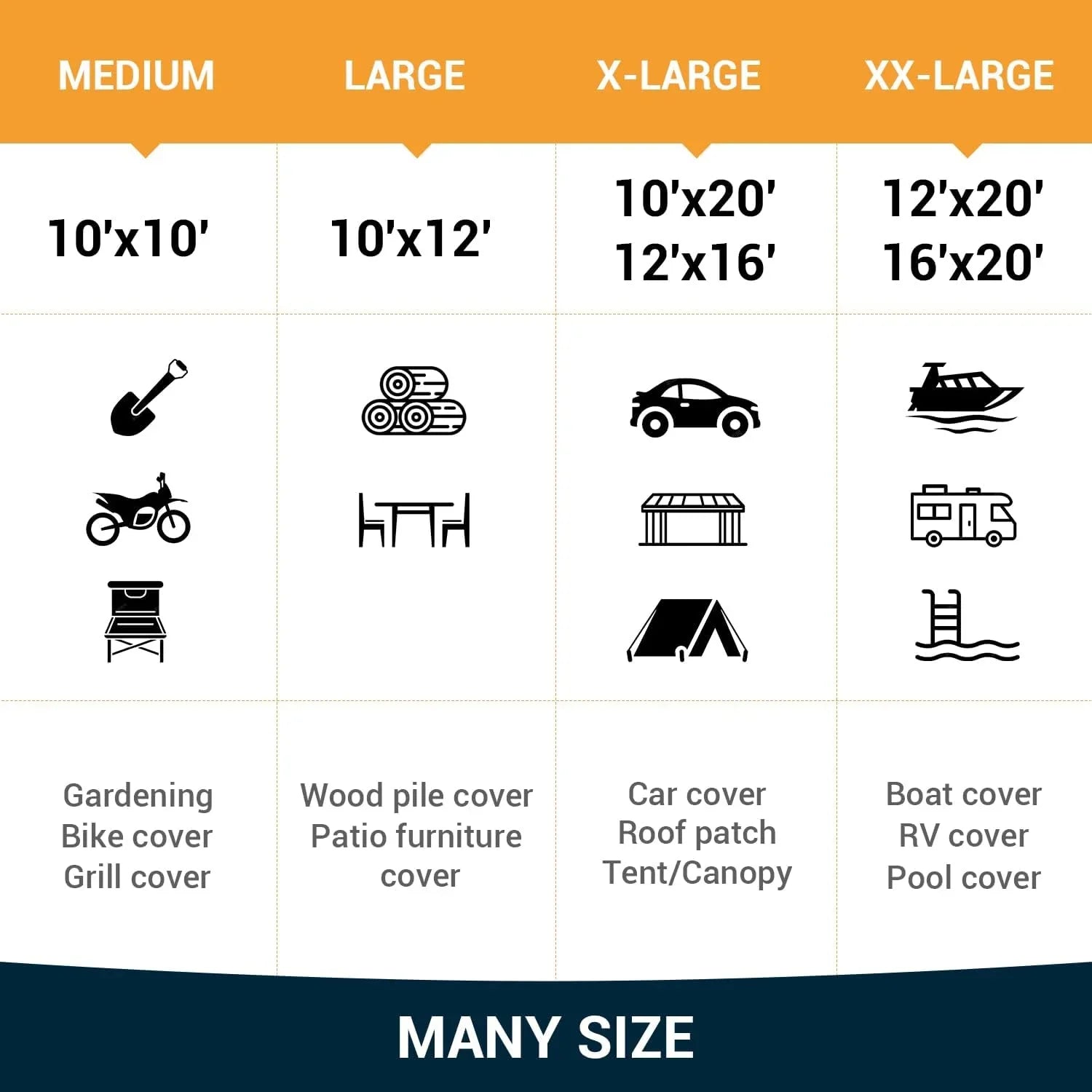 Extra Duty Mil, 16 with UV Resistant, Reinforced 100% Tear X Tarps Grommets Tarp Camping, Fade & Waterproof 20?, Heavy for Boat(Silver/Black) Patio, Outdoor 12? Pool, Thick Roof, Blocking,