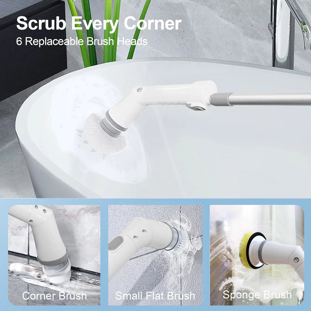 for Replaceable Spin 6 Tile, Cleaning Cordless Brush, Fixdono Bathtub, Heads Floor Scrubber, Scrubber Bathroom Electric Cleaning