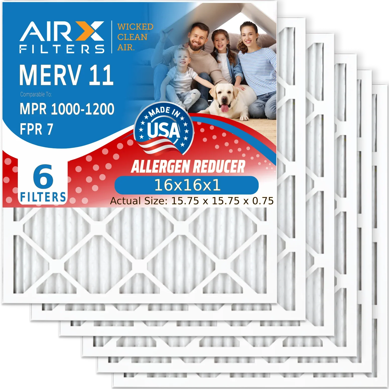 CLEAN 1000, Made Air 16x16x1 Filter & WICKED Comparable USA Electrostatic Pack MPR 6 MERV HVAC 7 AIRX 16x16x1 AIR. to MPR FILTERS Pleated Conditioner Air Filter by Filters Furnace 1200 11 FPR Premium