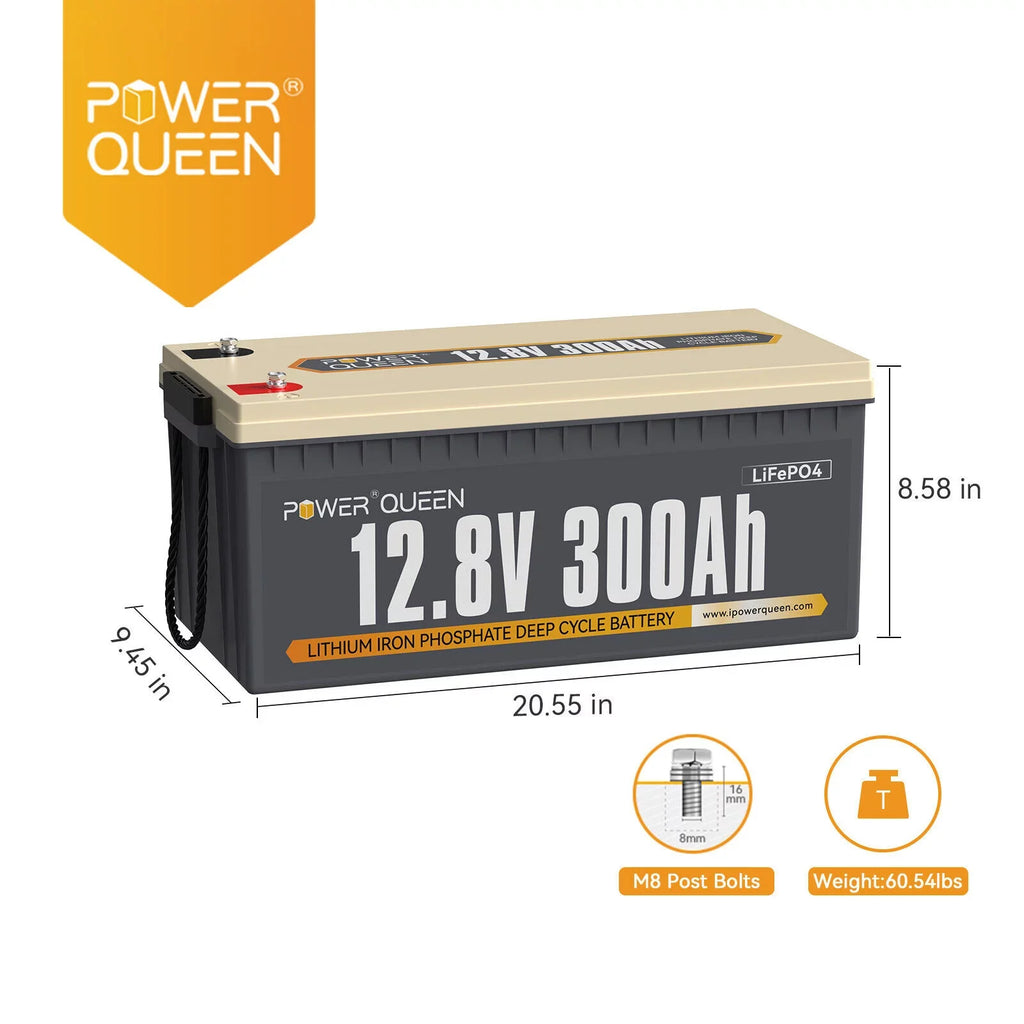 300Ah Built-in Solar Lithium 200A Power RV Battery for LiFePO4 Marine BMS Queen Off-Grid 12V