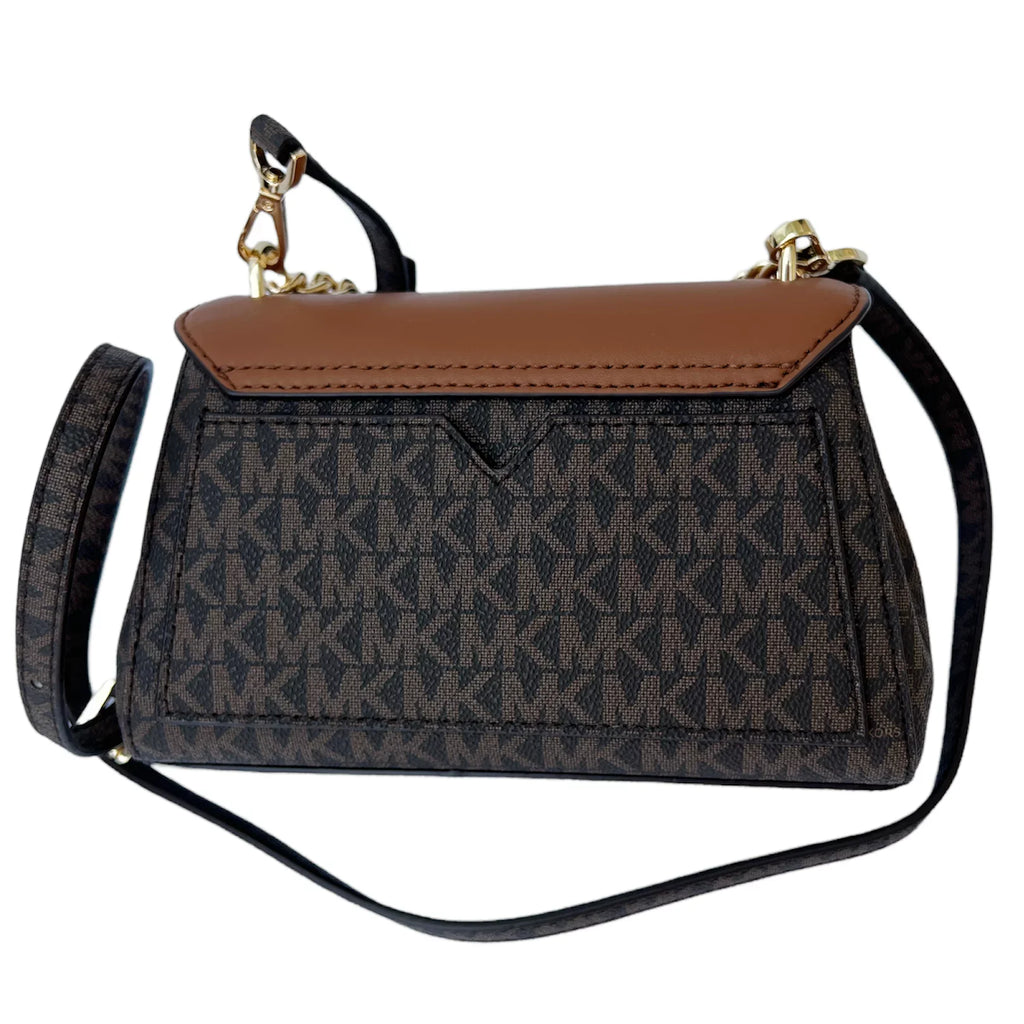 Crossbody Tone Small Kors Bag Brown Lita Two Michael MK Logo Leather