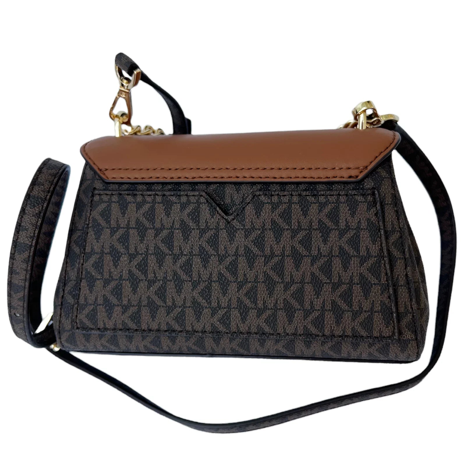 Crossbody Tone Small Kors Bag Brown Lita Two Michael MK Logo Leather