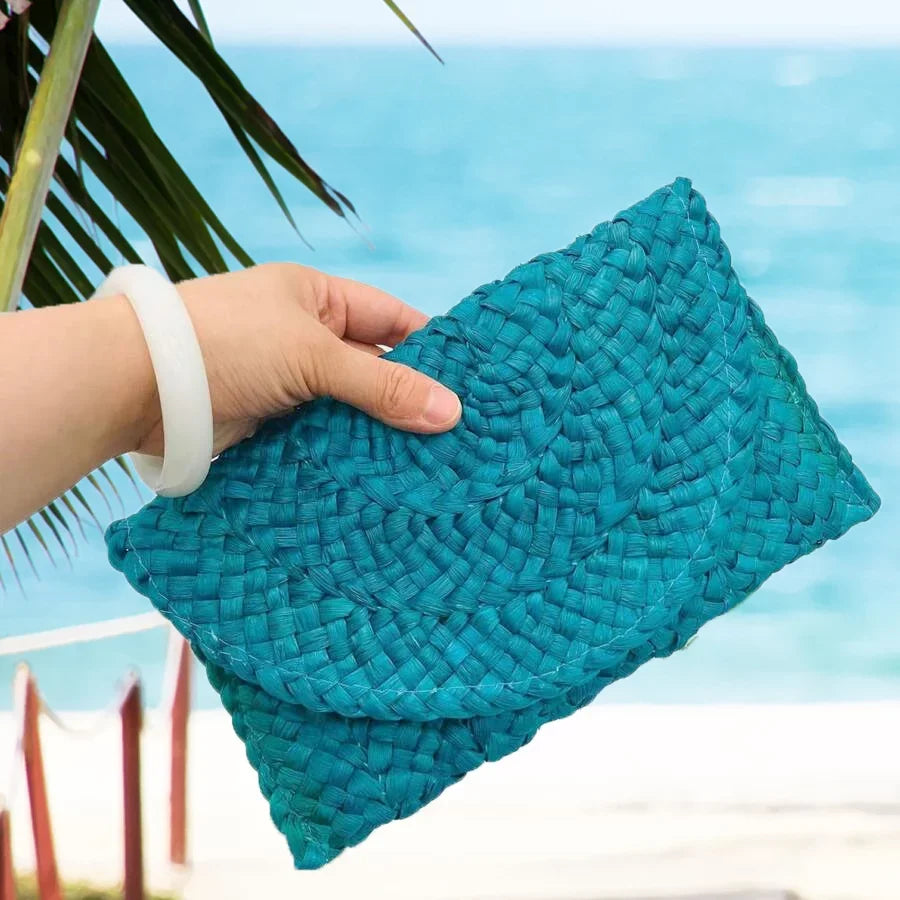 Envelope Clutch, Culture Fashion Blue Ocean Eliza Straw Crochet