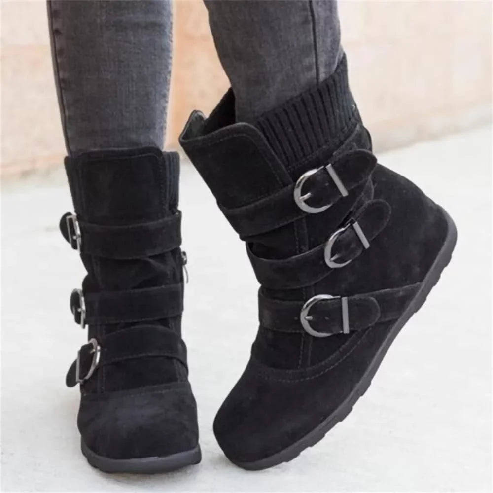 Plus Size Boots Ladies Warm Outdoor Plush Flat Boots Shoes Classic Women Booties Casual Autumn Winter Women Snow