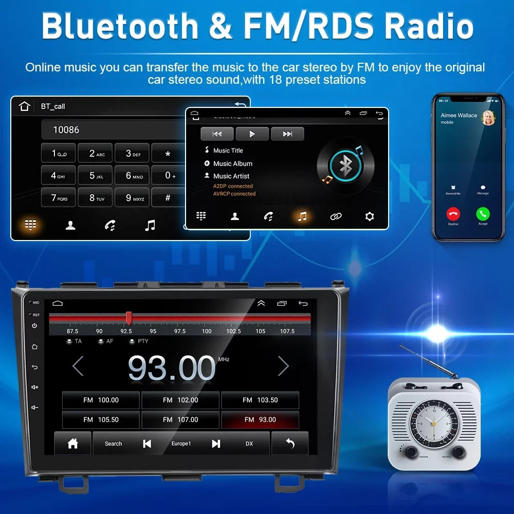1080P AHD Radio WIFI Touchscreen Stereo 12 Backup Mirror 2007-2011 9'' For Wireless Android CRV FM HD Honda Auto Camera Android Car Carplay Player Bluetooth Link GPS USB Hifi,