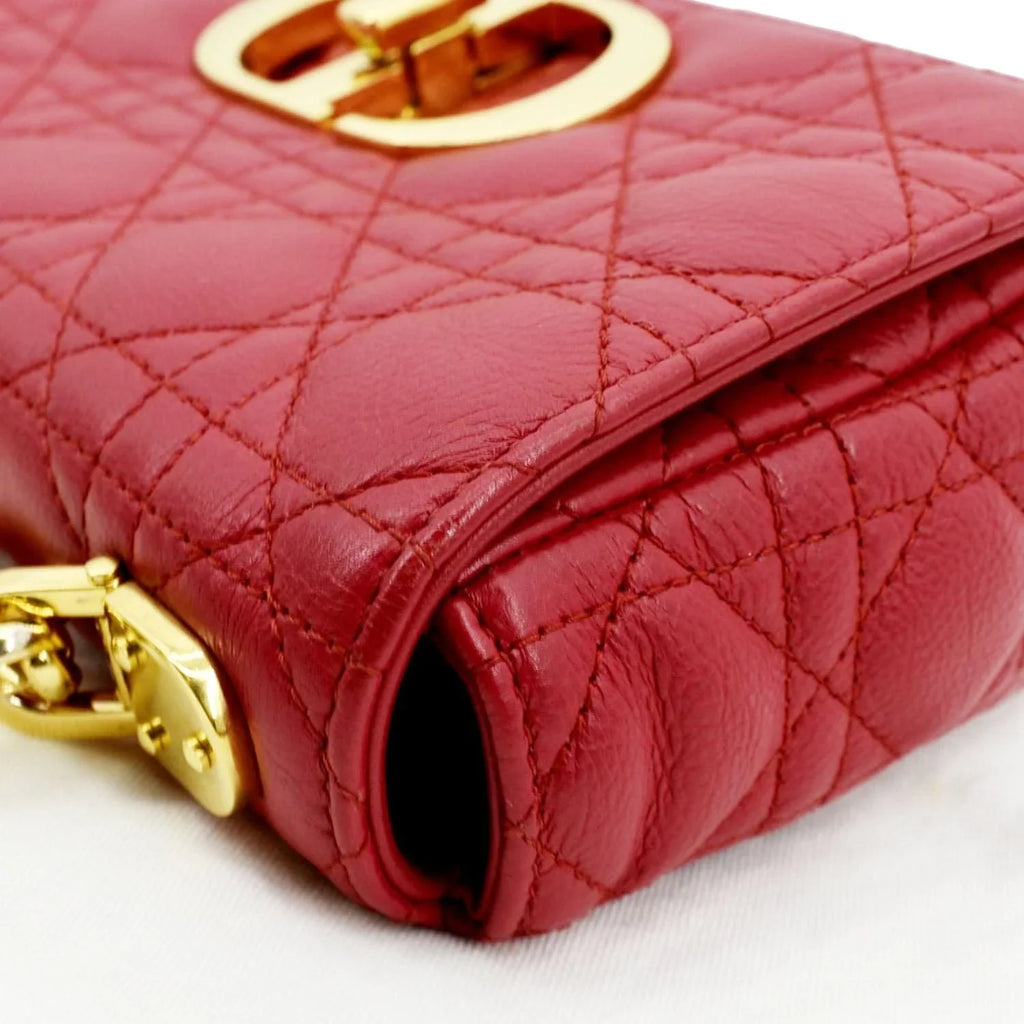 Bag DIOR Leather Cannage Caro Calfskin CHRISTIAN Pre-owned Shoulder Red
