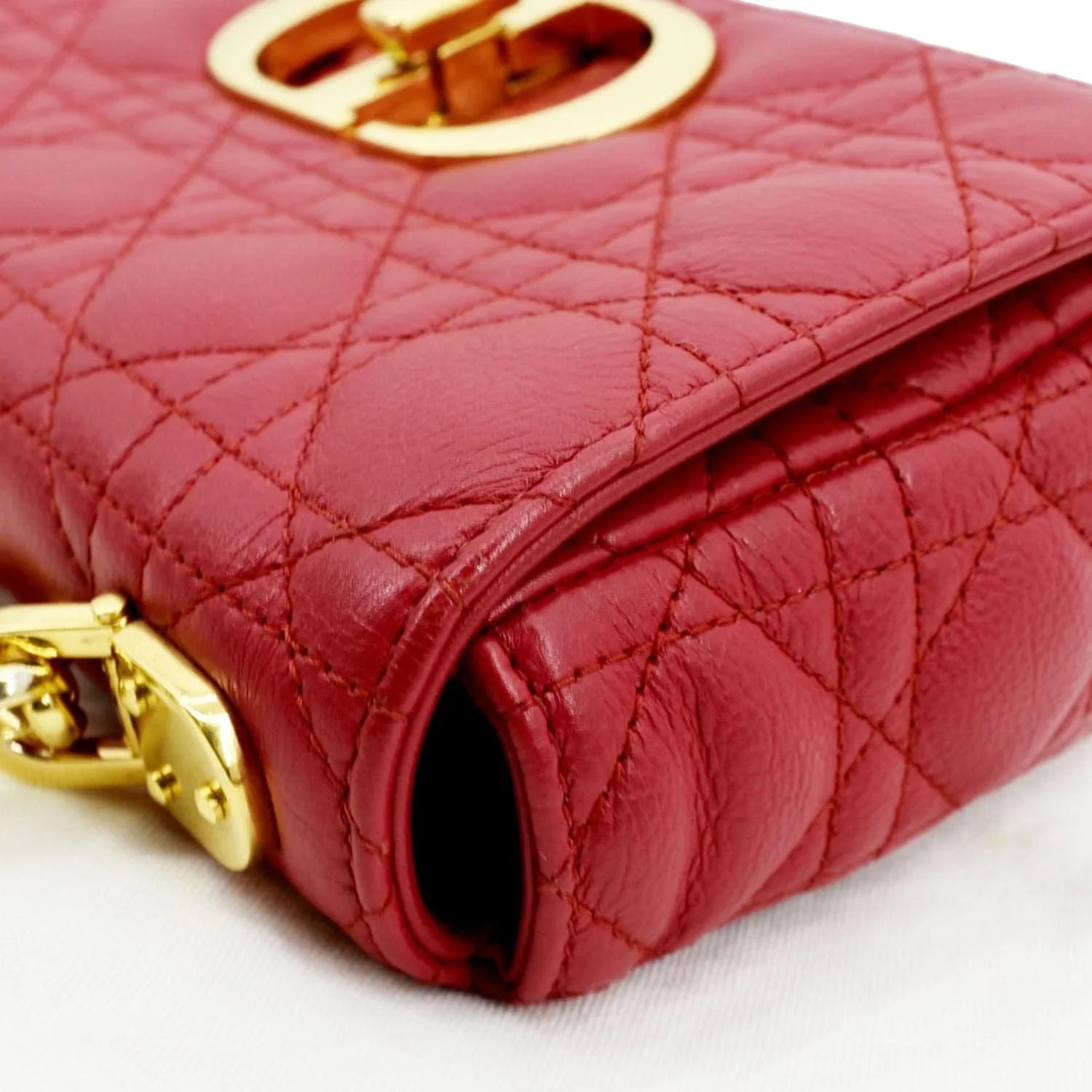 Bag DIOR Leather Cannage Caro Calfskin CHRISTIAN Pre-owned Shoulder Red