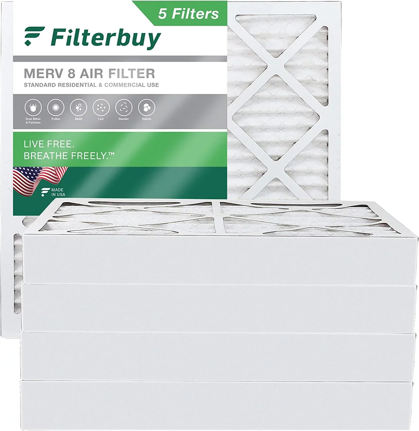 Pleated Air HVAC AC (5-Pack) Filters 8 MERV Filterbuy 12x12x4 Furnace