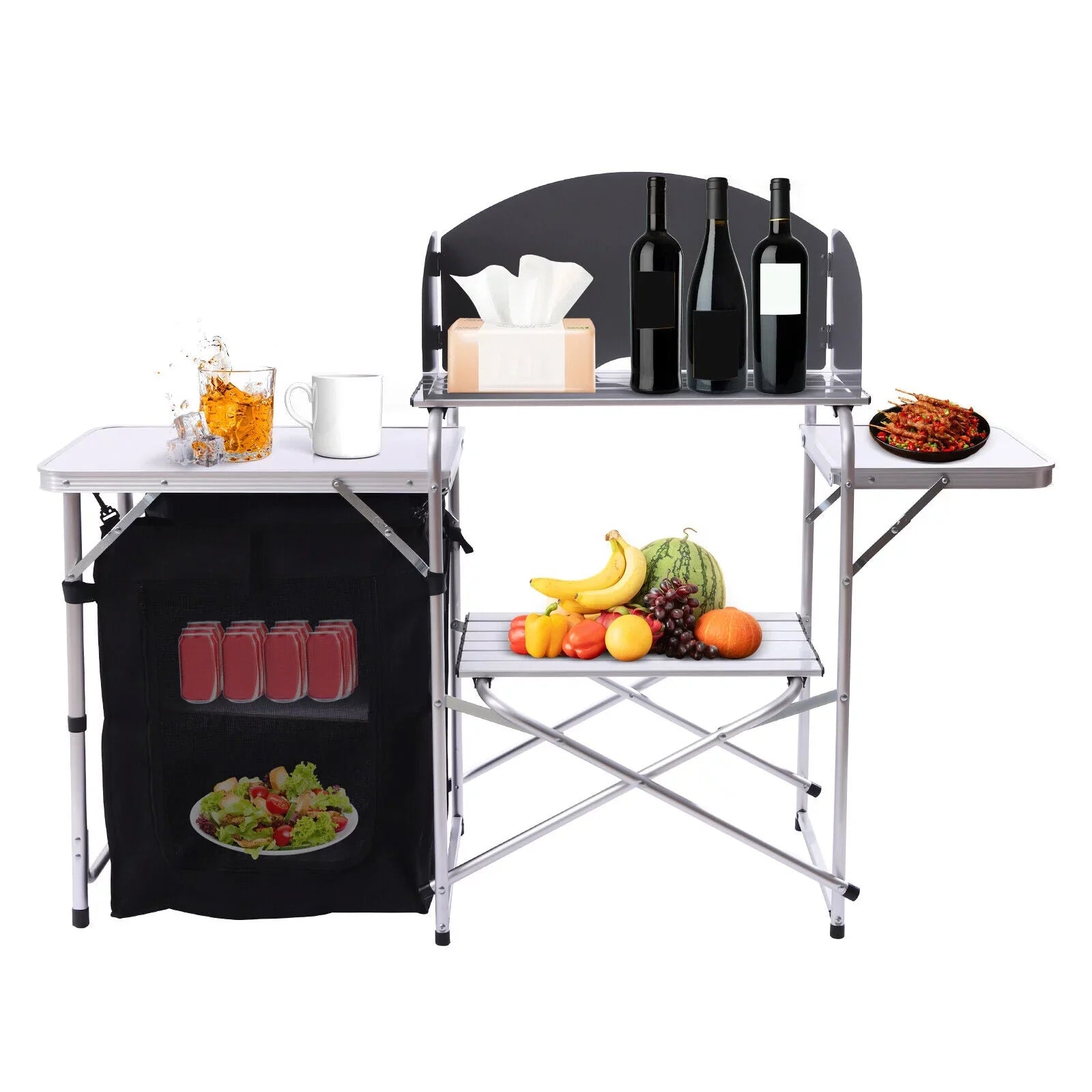 DENEST Windscreen Kitchen Folding Table Detachable Outdoor Camping Table Cooking with