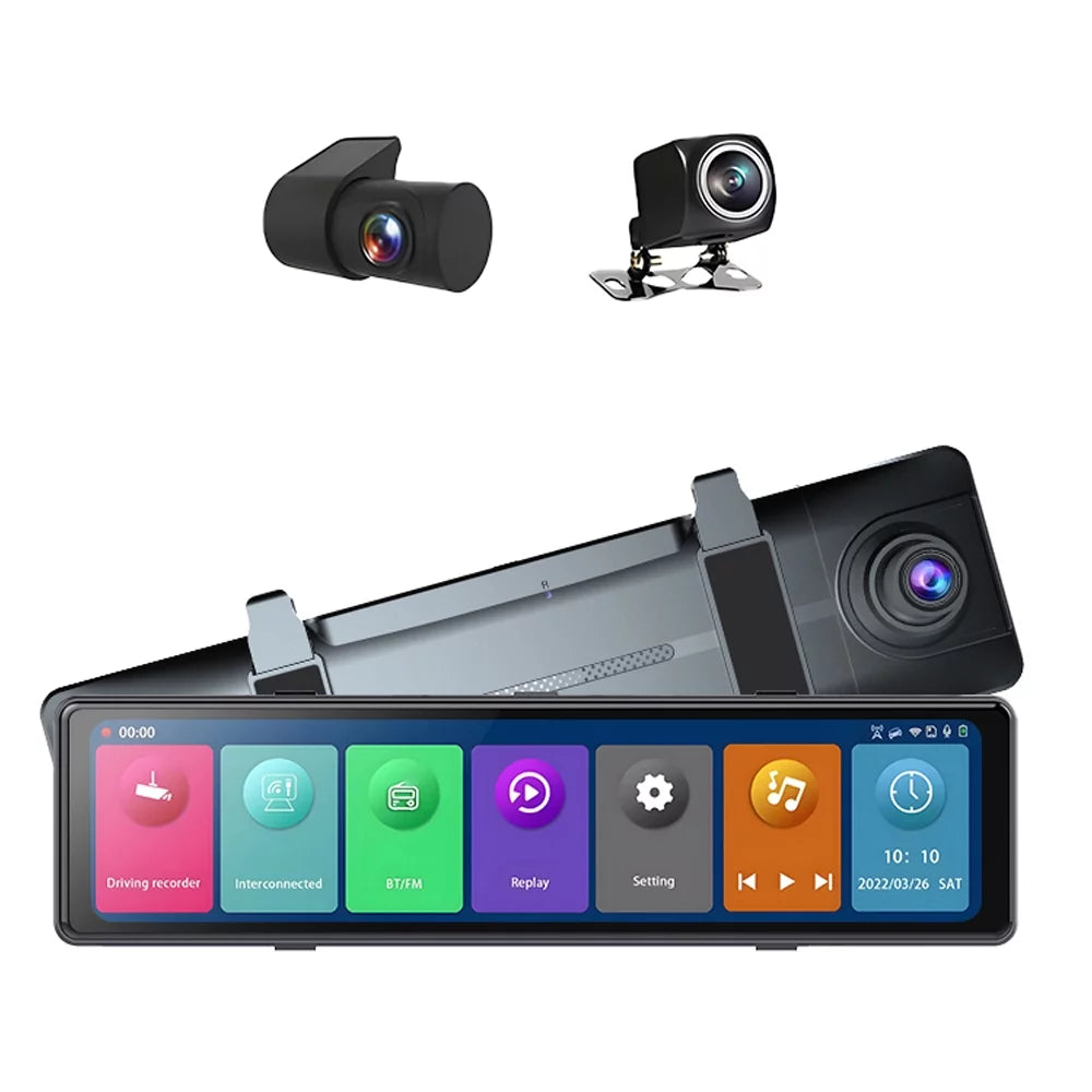 Cam Cameras 2.5K Car Car Video OWSOO 12in Mirror Car Recorder Clear Screen Driving Dash 3 Rearview Touched Auto Recorder Carplay Recording
