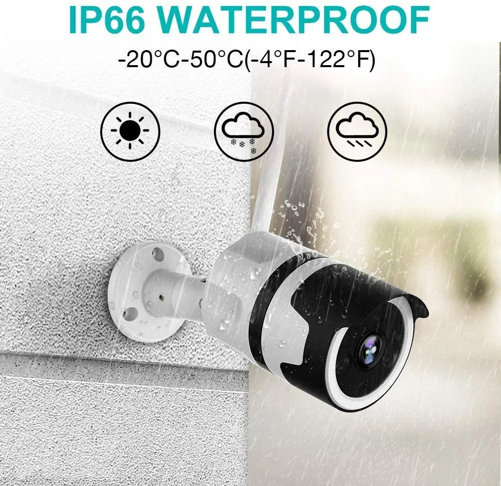 Weatherproof Camera Night Outdoor WiFi Netvue Security with Motion Detection Vision-White Surveillance Camera,